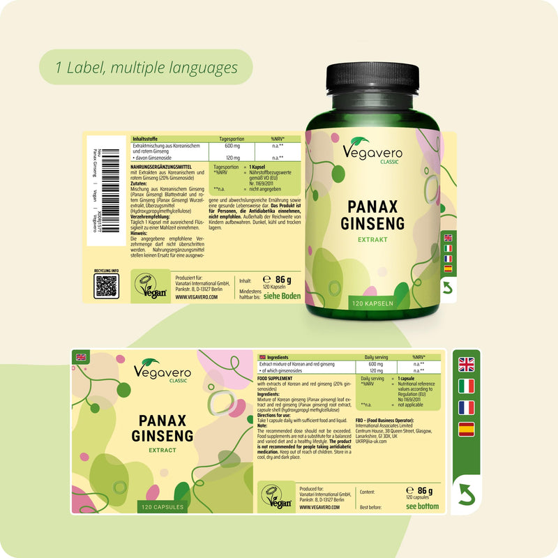 Vegavero Panax Ginseng | 4,800 mg (8:1 Extract) | with 20% Ginsenosides | NO Additives | 120 Vegan Capsules | Korean Red Ginseng