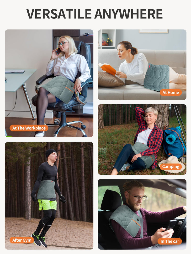 Vofuoti Portable Cordless Electric Heating Pad with 10000mAh Battery | Operated 3 Heat Settings, Rechargeable Wireless Heat Pad for Back,Abdomen,Neck,Outdoor, Gift for Women Men, FSA Eligible HSA Gray 12"x24"