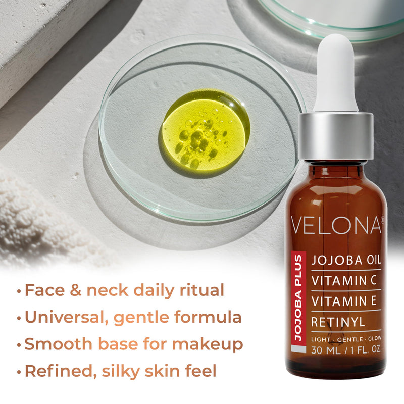 velona Jojoba Plus Face Oil - 1 Fl Oz | Jojoba oil, Vitamin C, Vitamin E, Retinyl | Lightweight Hydrating Serum | Moisturizing Skin | Glow & Balance