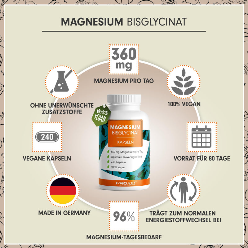 [Australia] - Magnesium bisglycinate capsules 240x - optimally high dose & bioavailable - 360 mg magnesium per day - laboratory tested with certificate - 100% vegan - supply for 80 days 1x 240 capsules 