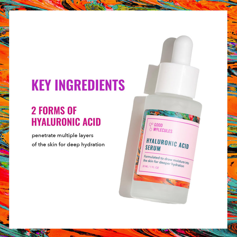 [Australia] - Good Molecules Hyaluronic Acid Serum - Hydrating, Non-greasy formula to Moisturize, Plump - 1% HA, Anti-aging, Water-Based Skincare for Face 1 Fl Oz (Pack of 1) 