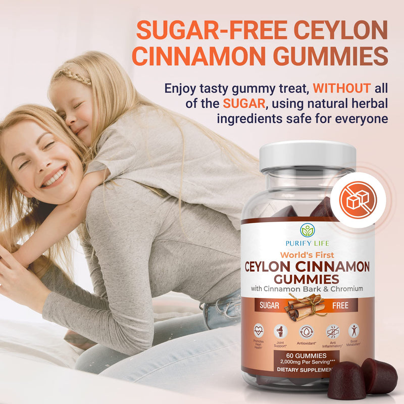 [Australia] - Sugar-Free Ceylon Cinnamon Gummies (2,000mg/Serving) Joint Pain Support Cinnamon Supplement & Brain Health, Vegan, Gluten-Free, Replace Ceylon Cinnamon Capsules, Pills, Powder Extract 60 Chews 