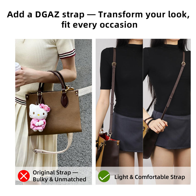 DGAZ Vachetta Leather Adjustable Crossbody Strap for ONTHEGO bag with Gift Box, Handmade DIY purse strap (0.7 Inch Wide,35.4-47.2 Inch Long; Color Blocking (Thin Strap)) | Natural Vachetta Cowhide,Soft and Flexible,Handmade,Adjustable Crossbody Strap