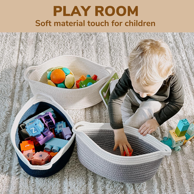 [Australia] - Goodpick Small Storage Basket with Handles, Empty Baskets for Gifts, Woven Basket for Toys, Baby Laundry, Diapers, Towels, Snacks, Dog Toy Basket, Easter Basket, 12"x 8" x 5", Gray 12x8x5 Inch (Pack of 1) 