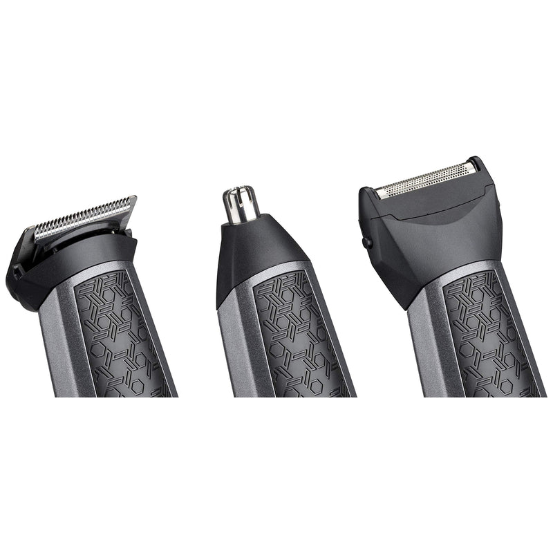 [Australia] - BaByliss Men 10-in-1 Carbon Titanium Multi-Grooming Trimmer Kit washable for body, beard and nose hair incl. storage bag, black gray MT727E 