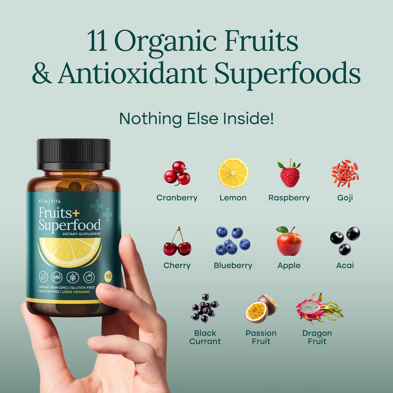 [Australia] - 100% Organic Fruits and Veggies Supplement (USDA Organic - Made in USA) 180 Potent Fruits and Vegetable Capsules for Energy Boost & Daily Fruit and Vegetable Vitamins - Vegan, Non-GMO, Gluten-Free Fruits and Veggies Capsules 