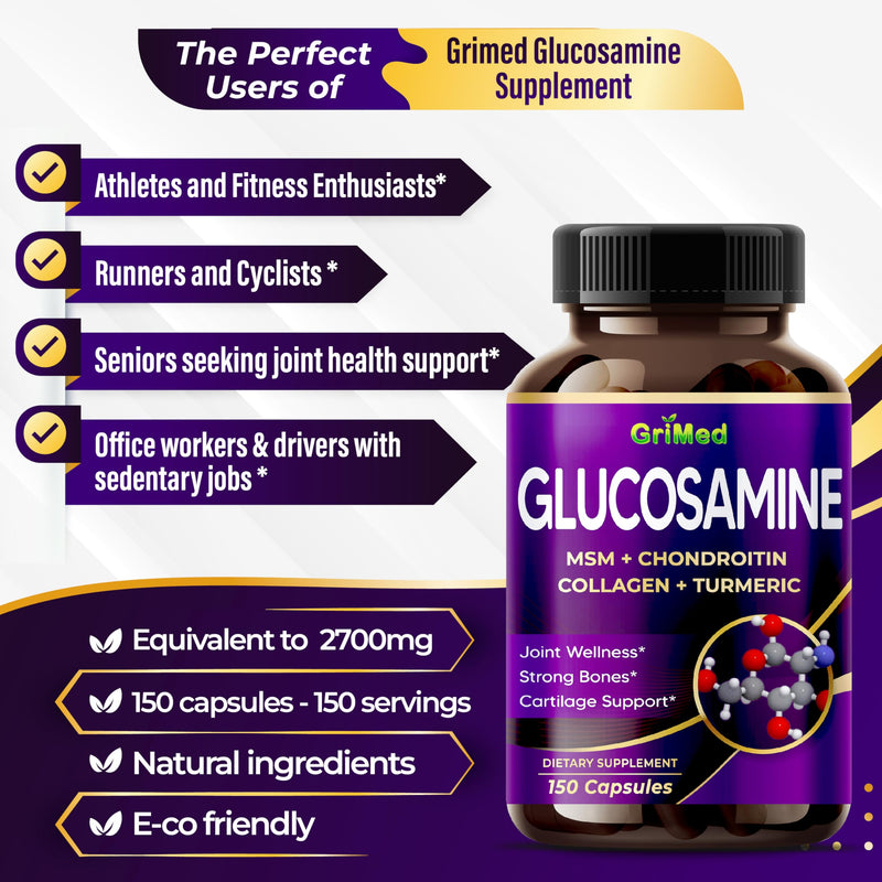 [Australia] - Glucosamine 12,000mg - X12 Power with MSM, Chondroitin, Collagen, Turmeric for Joint Wellness, Strong Bones, Cartilage Support - USA Made & Tested 150 Count (pack of 1) 