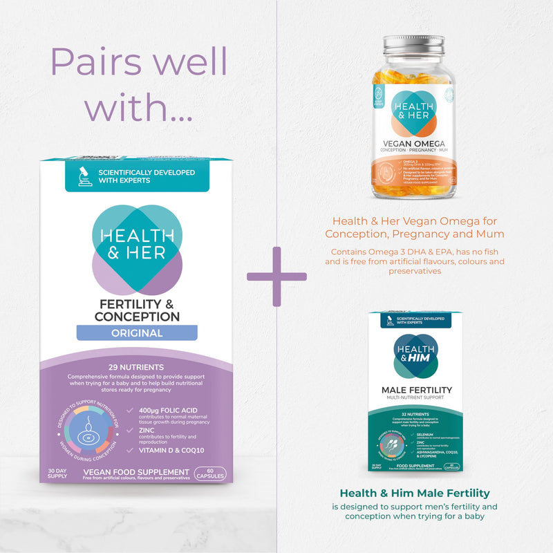 Health & Her Fertility & Conception Original - prenatal Vitamins for Women- Contains Folic Acid, Vitamin D, B12, Zinc and Magnesium - 1 Month Supply - 60 Capsules - Vegan & Gluten Free 60 count (Pack of 1)