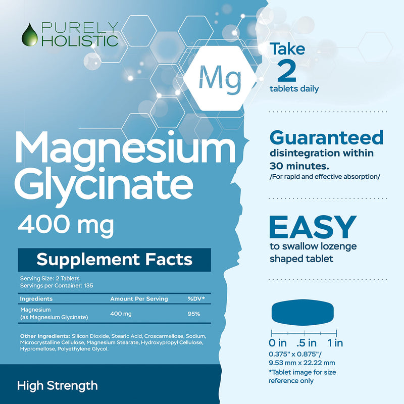 [Australia] - Magnesium Glycinate 400mg - 270 Magnesium Tablets (not capsules) - 400 mg Elemental Magnesium Vegan and Vegetarian 