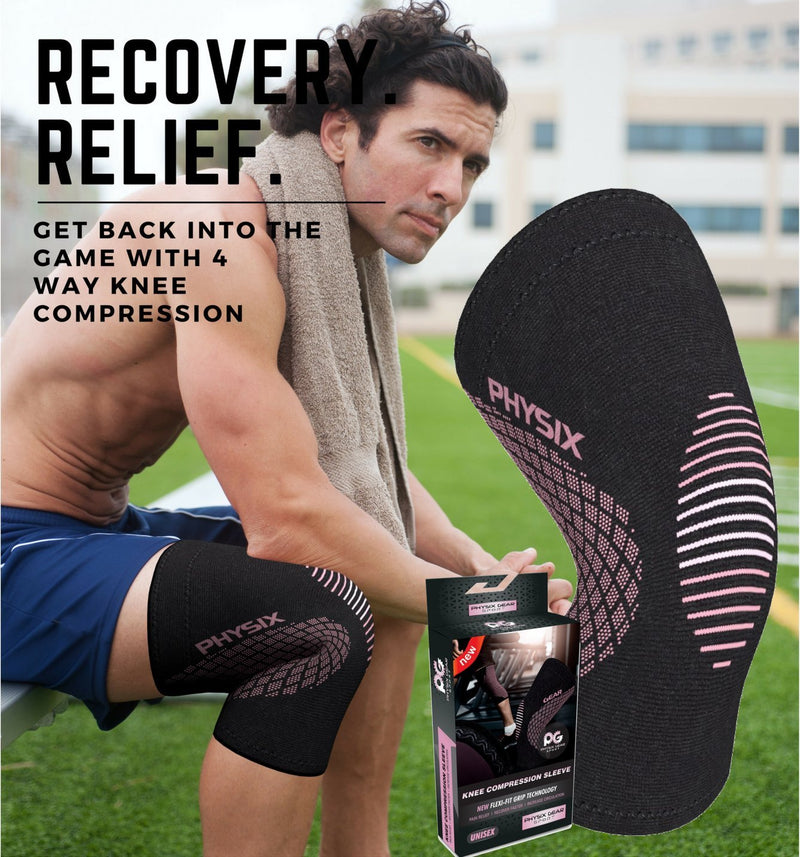 [Australia] - Physix Gear Sport Knee Support Brace - Best No-Slip Knee Braces for Knee Pain Women & Men, Compression Knee Sleeves for Running Workout Walking Hiking Sports Arthritis ACL Torn Meniscus Medium | 17"-19.5" Black/Pink (Single) 