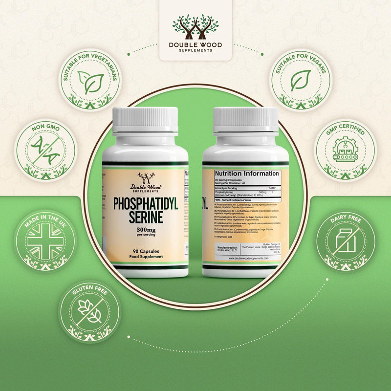 Double Wood Phosphatidylserine Supplement | 90 High Strength Phosphatidylserine Capsules - 300mg per Serving | Non-GMO & Gluten Free 90 count (Pack of 1)