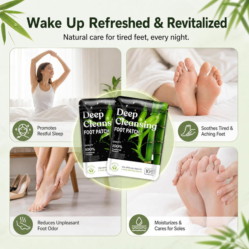 20 Pcs Deep Cleansing Foot Patches, Natural Bamboo Vinegar Plant Extract Foot Pads for Relaxing Foot Care, Self Care Stickers for Home Use - Foot Care Essentials
