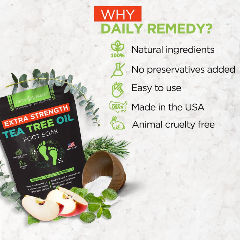 [Australia] - DAILY REMEDY EXTRA STRENGTH Tea Tree Oil Foot Soak w/ Epsom Salt Made in USA Toenails，Athlete's Foot，Itchy Feet，Stubborn Smelly Foot Odor，Pedicure Calluses & Soothes Sore Tired Achy Feet 16 oz，Black Tea Tree Oil w/ Apple Cider Vinegar 1 Pound (Pack of 1) 