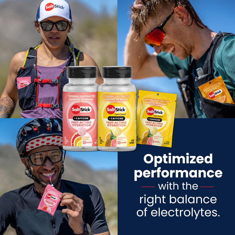 SaltStick Chewable Electrolytes with Caffeine - 60 Tropical Twist Electrolyte Energy Tablets - Just Chew It, Electrolyte Energy Chews for Hydration - 60 Count 60 Tablets