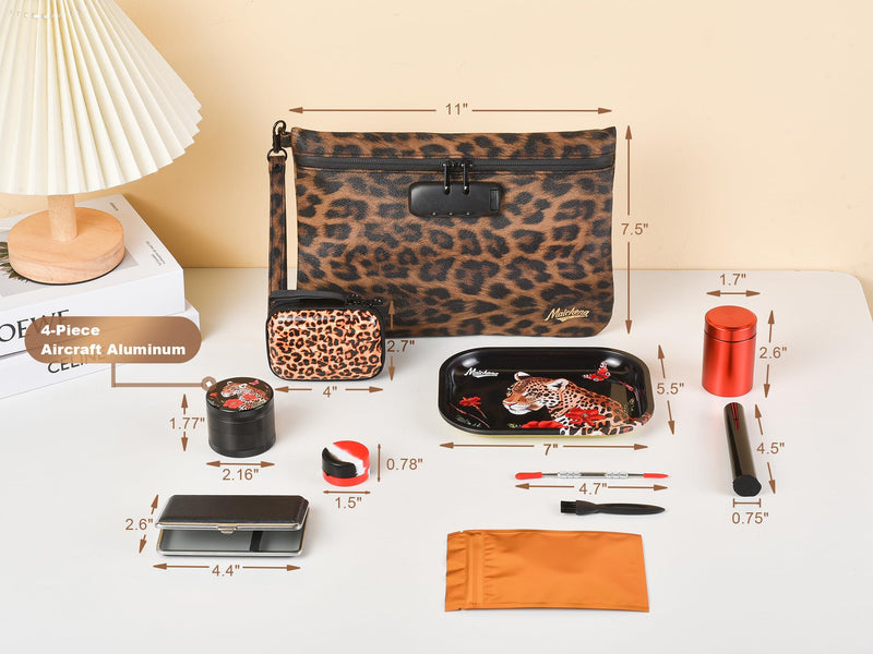 Storage Bag with Combination Lock and Accessories Travel Medicine Bag Container Money Cosmetic Organizer Great Gifts for Women Leopard