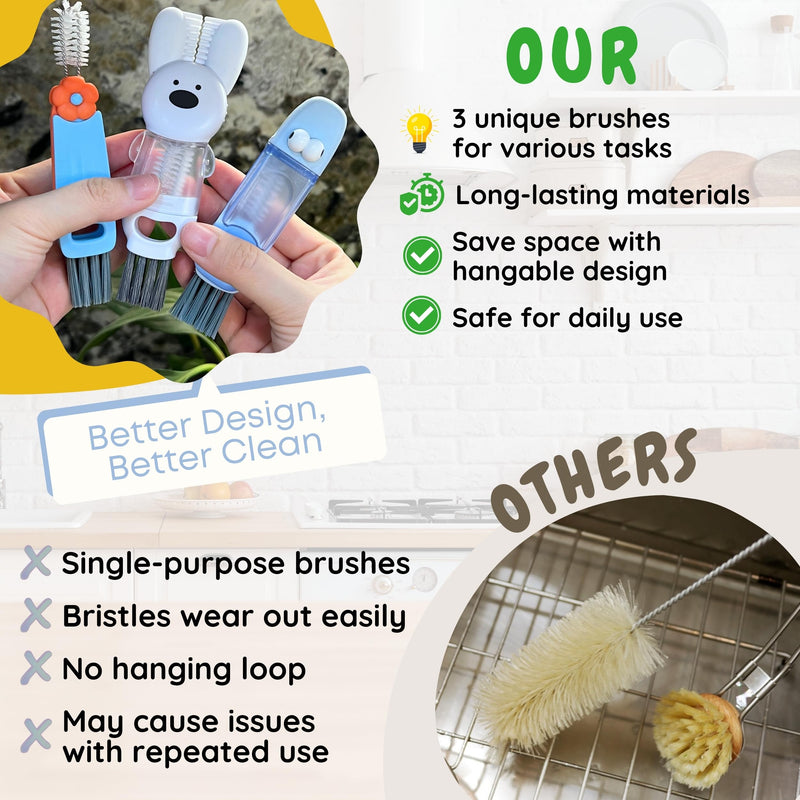 [Australia] - Cup Lid Cleaning Brush, 3 in 1 Cup Cleaner Brush New Multifunctional Lid Cleaner Lid Brush Cleaning Tool Multipurpose Bottle Gap Cleaner Brush Blue 
