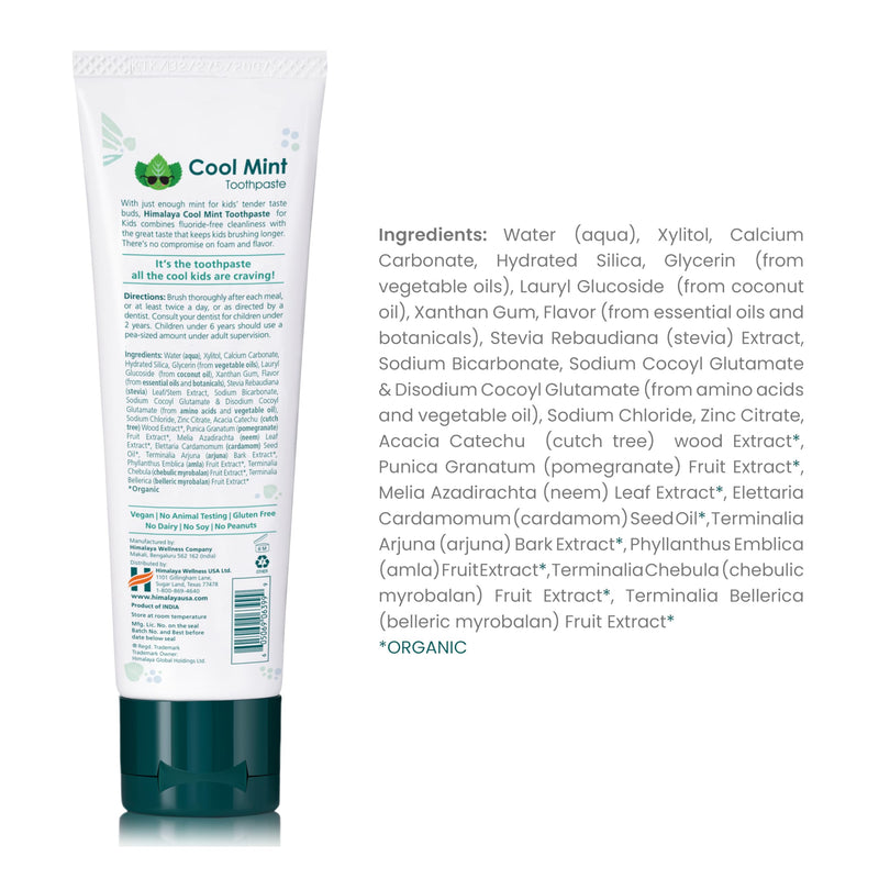 Himalaya Botanique Kids Toothpaste, Herbal, Cool Mint Flavor, Fights Plaque, Fluoride & SLS Free, Gentle, No Artificial Colors, Gluten & Cruelty Free, Vegan, Foaming, 4 Oz, 2 Pack 4 Ounce (Pack of 2)