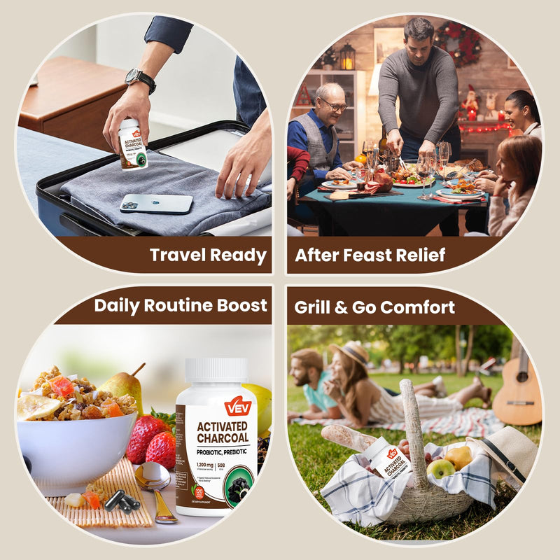 [Australia] - VEV Activated Charcoal with Organic Coconut Shell Charcoal & 50 Billion Probiotics ‚Äì 120 Vegan Capsules for Digestive Wellness & Dietary Support 