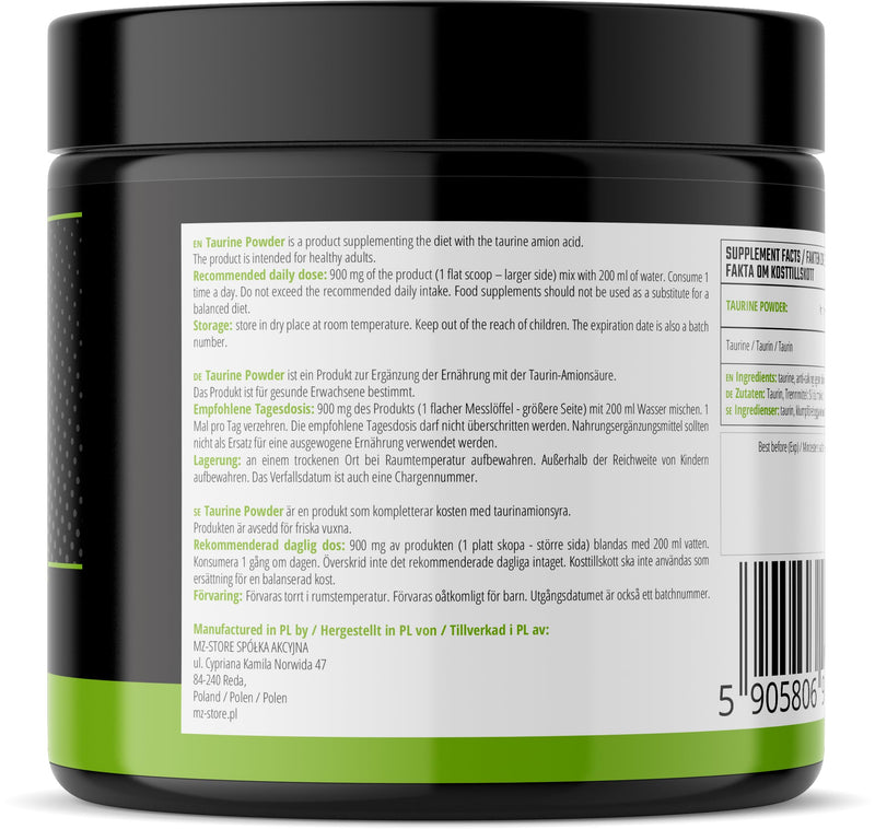 Taurine Powder 250g - Amino Acid Taurine 900 mg per Serving - 277 Servings per Pack - Diet Supplement - by MZ