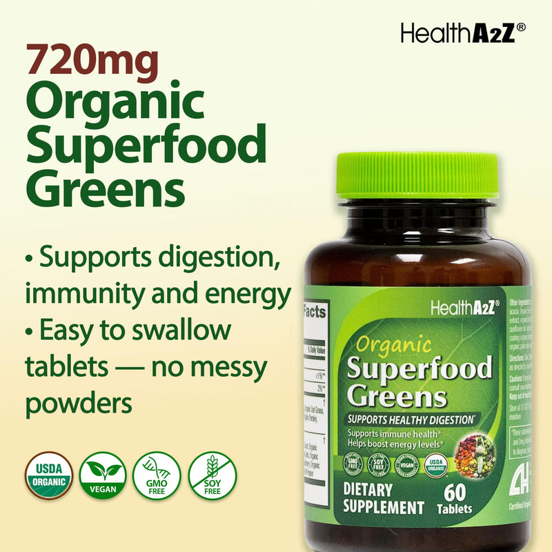 [Australia] - HealthA2Z¬Æ Organic Superfood Greens | 60 Tablets | Greens Blend 720mg | Fruits & Veggies Blend 580mg | Alfalfa, Broccoli, Spinach, Spirulina, Apple, Beet Root, Strawberry & Much More! 