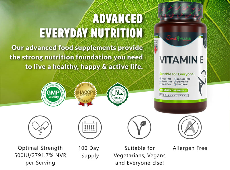 [Australia] - 100% Natural Vitamin E 500IU Improved Formula 100 Vegan Cruelty-Free Capsules 