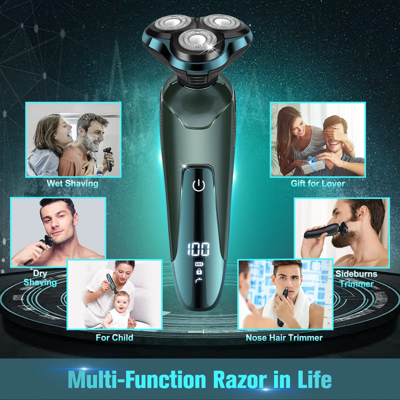 Electric Razr for Men, Electric Shavers for Men's Faces, Detachable Blade 3D Rotary for Shaving with Nose Trimmer Face Cleaning Brush Head Shavers