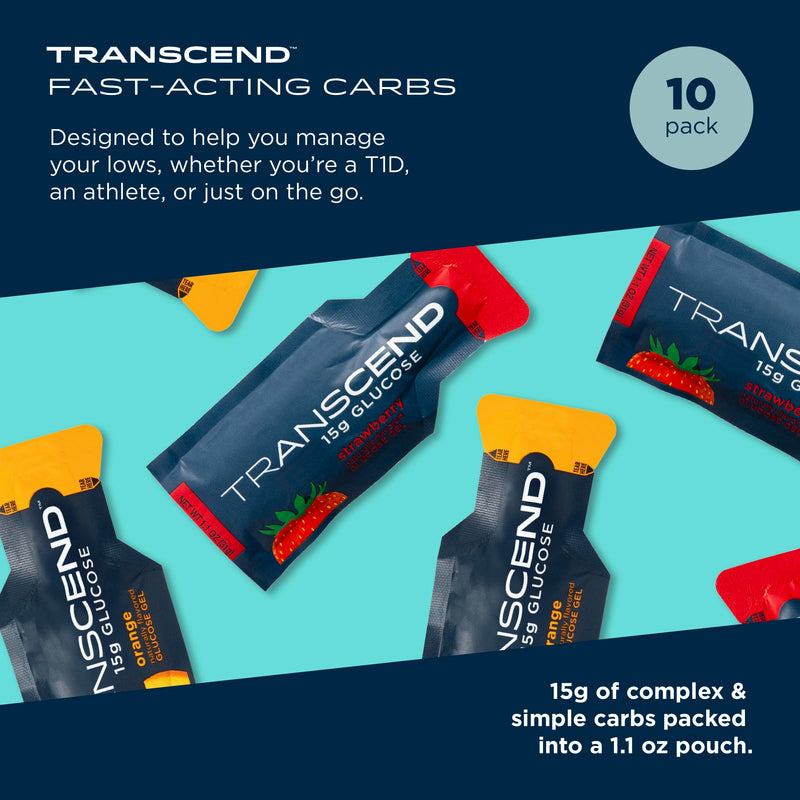 [Australia] - Transcend Foods Strawberry + Orange Gels (1.1 oz, Pack of 10) Fast-acting Carb Gel Strawberry and Orange Flavor – Caffeine Free, Gluten Free 