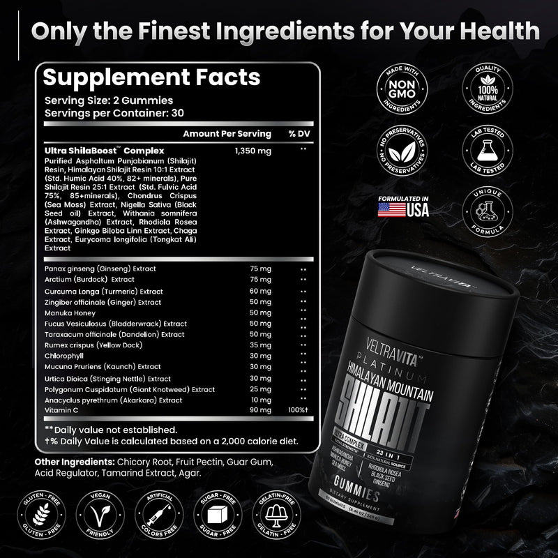 [Australia] - 28000 mg, 23-in-1, Himalayan Shilajit for Men, Ashwagandha Gummies Platinum, Irish Sea Moss Gel, Black Seed Oil, Manuka Honey Medical Grade, Tongkat Ali, Rhodiola Rosea, No Sugar, Lab Test 