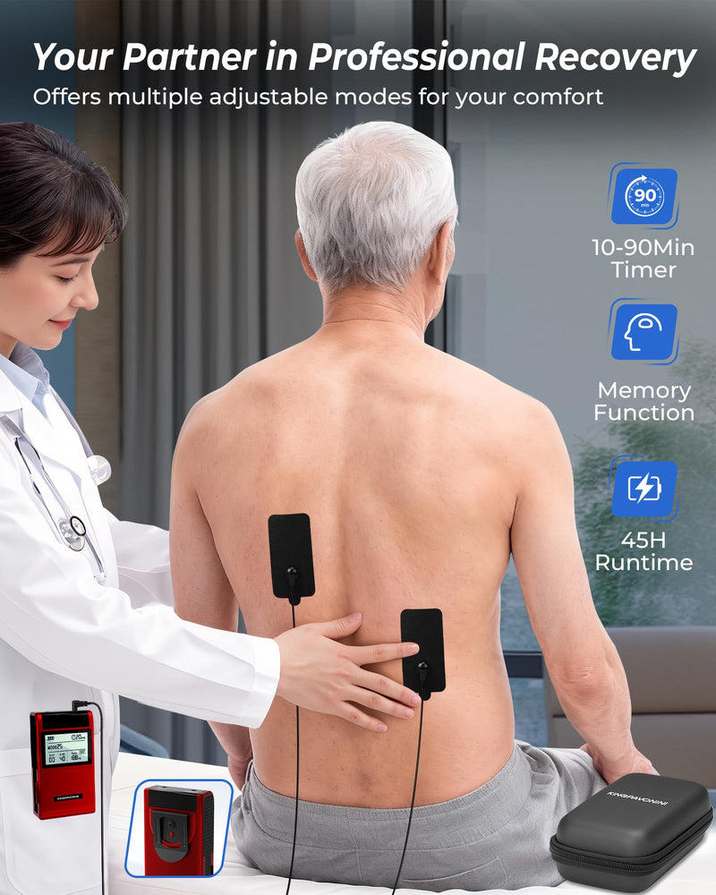 TENS Unit Muscle Stimulator, Rate DIY 1-199Hz, Model B2501 | A/B Channel TENS Machine, 40 Intensities for Back Sciatica Pain Relief, Storage Case, 12 Pads, Home Travel Gift for Dad Mom Red