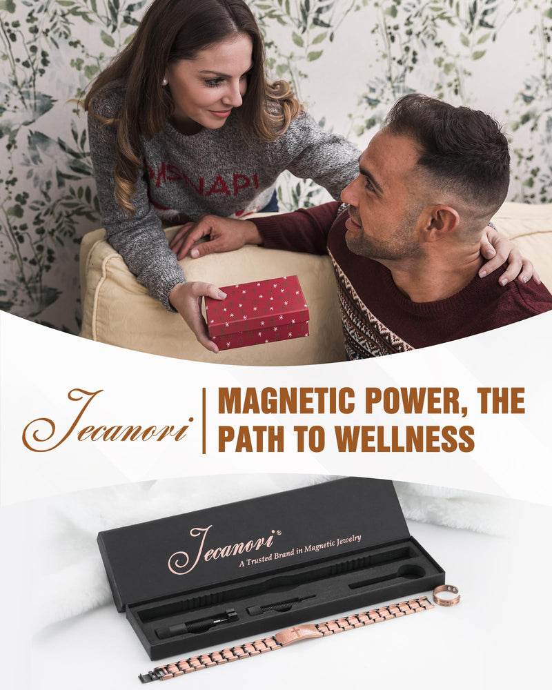 [Australia] - Jecanori 2X Copper Magnetic Bracelet for Men,Ultra Strength Cross Bracelet With Ring Include Adjustable Link, Jewelry Gift 