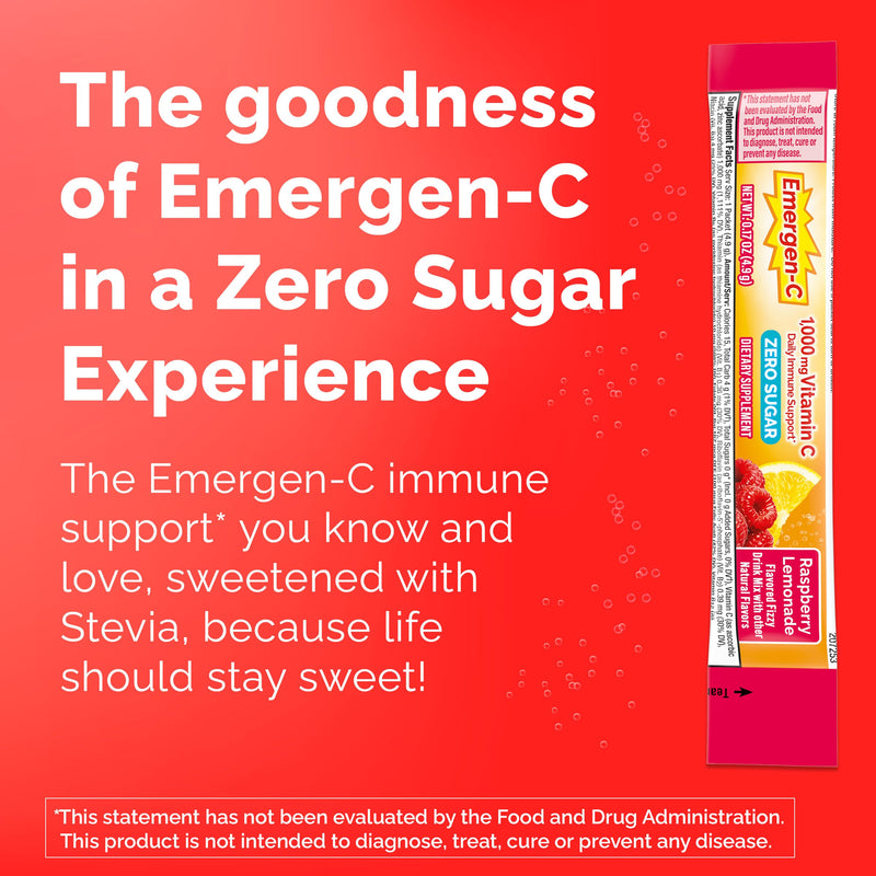 Emergen-C Vitamin C 1000mg Immune Support, Raspberry Lemonade, 36 Packets | Zero Sugar, B Vitamins for Energy, Zinc and Manganese, Electrolytes, Stevia Sweetened, Caffeine Free 6.1 Ounce (Pack of 1)