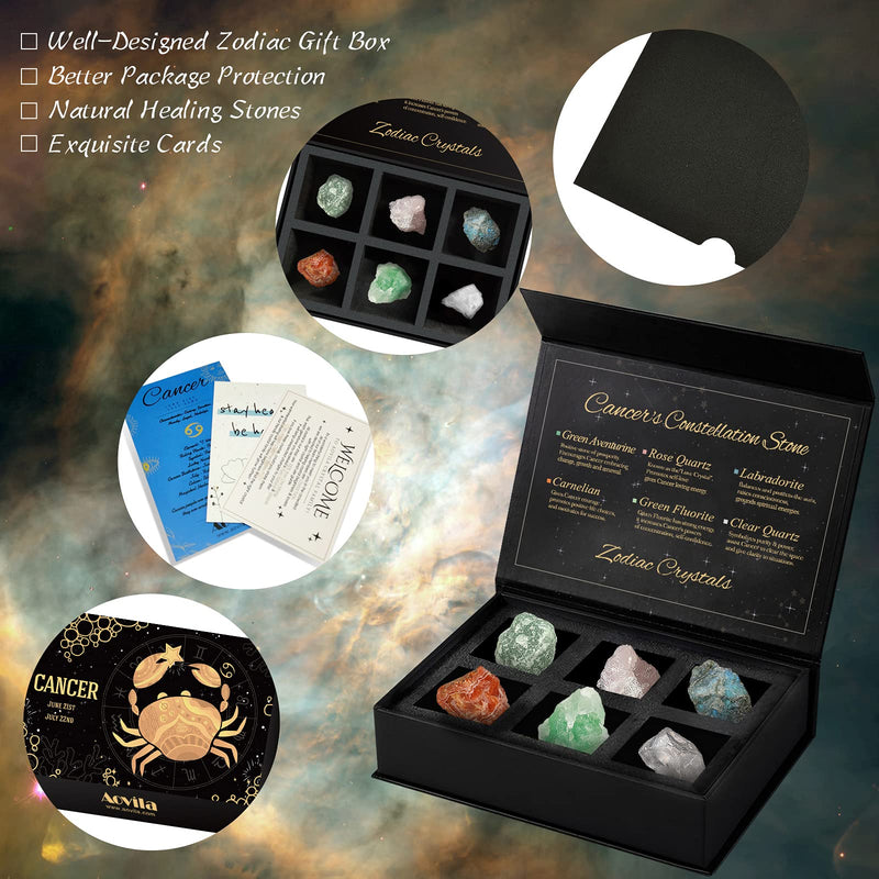 [Australia] - Cancer Crystals Gift Set, Zodiac Signs Healing Crystals Birthstones with Horoscope Box Set Cancer Astrology Crystals Healing Stones Gifts 