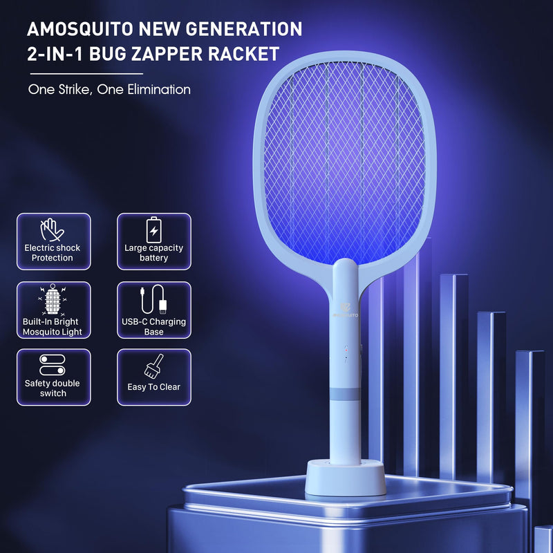 [Australia] - Bug Zapper Racket, Electric Fly Swatter Rechargeable Mosquito Zapper for Indoor and Outdoor - 2000mAh (1 Pack, 2000 mAh) 1 Pack, 2000 mAh 