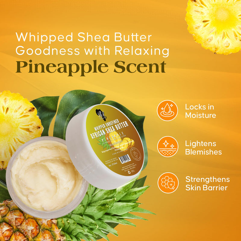 RA COSMETICS Whipped Shea Butter, Pineapple, 6oz | 100% Pure & Natural African Shea Butter, For Men & Women, Ultimate Handcrafted Moisturizer, Essential Vitamins, Radiant Skin 6 Ounce (Pack of 1)