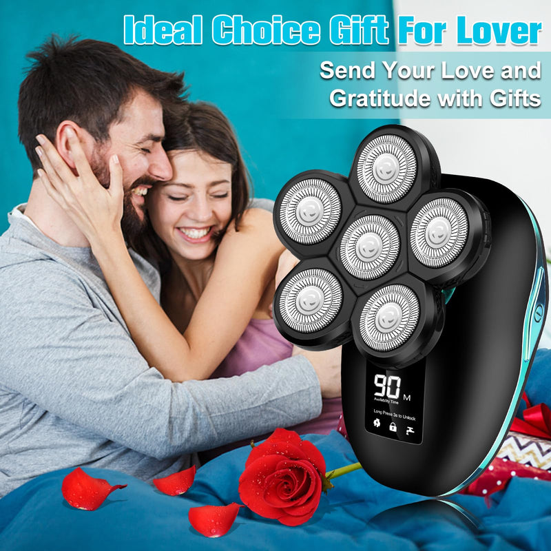 [Australia] - Head Shaver, Upgrade 6 in 1 Electric Head Shaver for Bald Men, IPX7 Waterproof Cordless Rotary Razor with LED Display, Face Head Shaver with Nose Hair Sideburns Trimmer Blue 