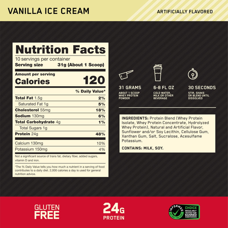 [Australia] - Optimum Nutrition Gold Standard 100% Whey Protein Powder, Vanilla Ice Cream, 0.68 Pound (Pack of 1) 10.9 Ounce (Pack of 1) 