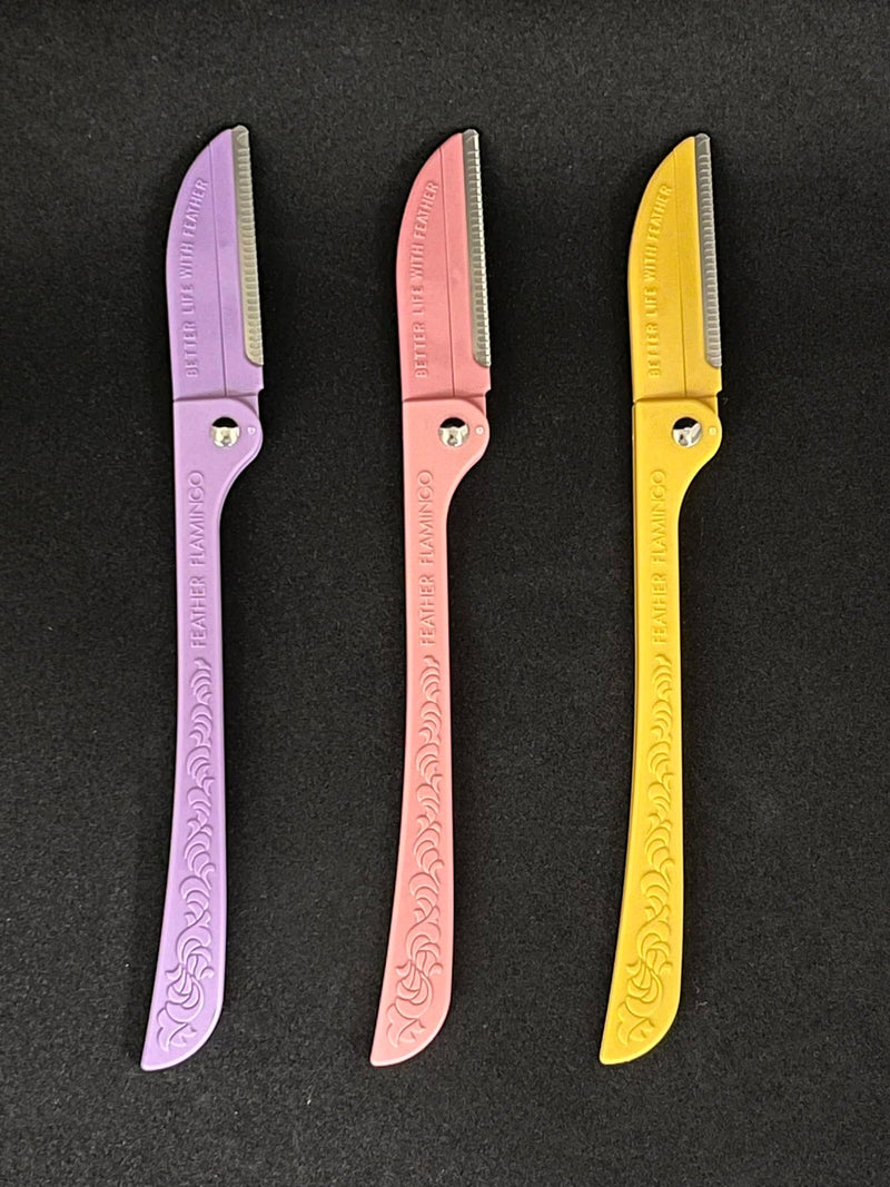 [Australia] - Feather Flamingo Facial Touch Up Stainless Steel Razor for Eyebrow and Face Hair Removal - 3 Pack | Foldable and Long-Lasting 