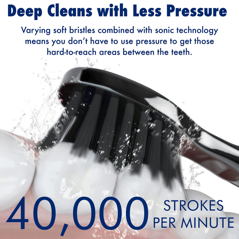 Sonic-FX Solo Electric Toothbrush - 3 Brushing Modes - with Intelligent Auto-Timer, Includes 2 Tooth Brush Heads, and 1 Interdental Head, Rechargeable, Electronic Charging/Storage Base (Black) 3 Pack - Black