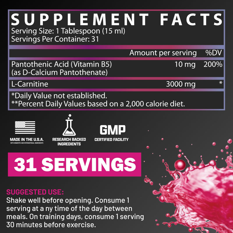 [Australia] - Nutrex Research L-Carnitine 3000 (31 Servings, Berry Blast) | Liquid Shots, Stimulant Free | Supports Muscle Recovery For Men and Women 
