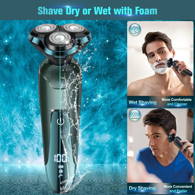 Electric Razr for Men, Electric Shavers for Men's Faces, Detachable Blade 3D Rotary for Shaving with Nose Trimmer Face Cleaning Brush Head Shavers