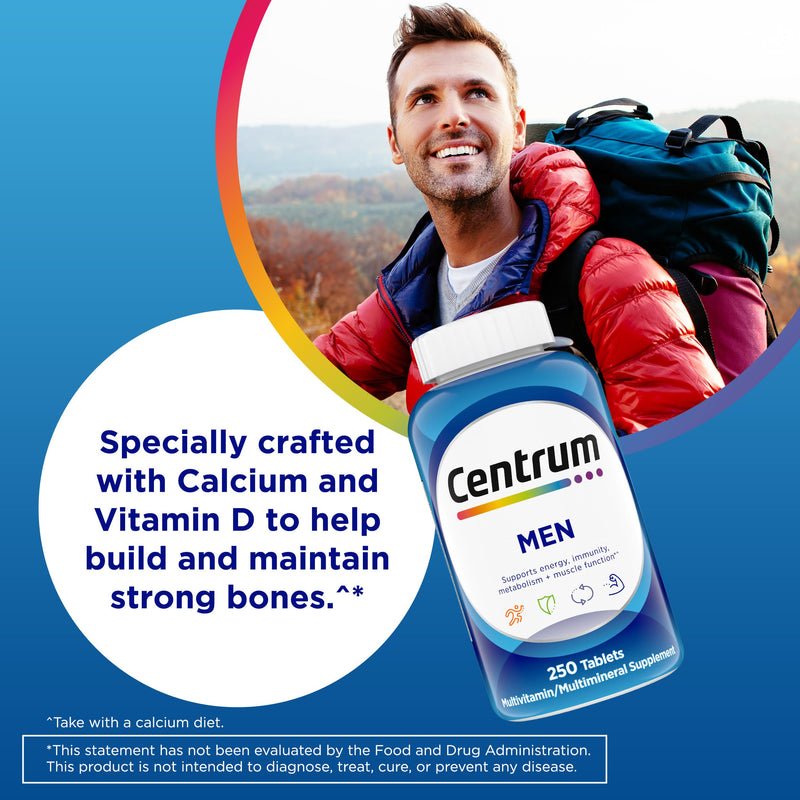 Centrum Multivitamin for Men, Multivitamin/Multimineral Supplement with Vitamin D3, B Vitamins and Antioxidants, Gluten Free, Non-GMO Ingredients -Tablet 200 Count | Contains Vitamin D3, B Vitamins and Antioxidants, Gluten Free, Non-GMO Ingredients, GL...