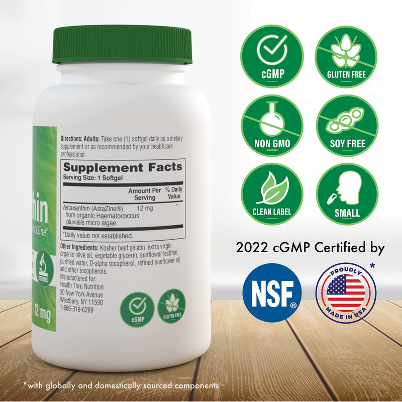 [Australia] - Health Thru Nutrition Astaxanthin Triple Strength 12mg 30 Softgels | AstaZine from Algae Organically Grown in Pristine Himalayan Water | Skin and Vision Support | Non-GMO, Gluten Free, Soy Free 1 Count (Pack of 30) 