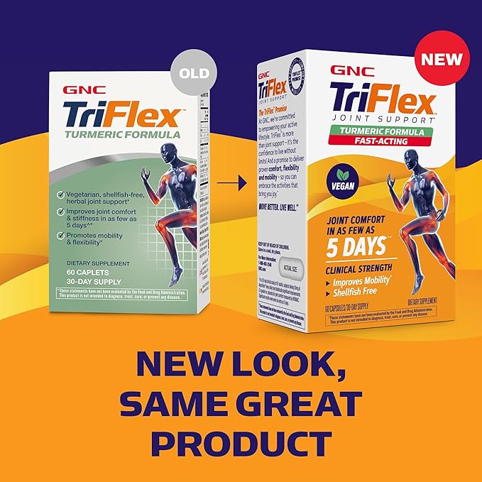 [Australia] - GNC TriFlex Turmeric Formula | Improves Joint Comfort and Stiffness, Promotes Mobility and Flexibility | 60 Caplets 