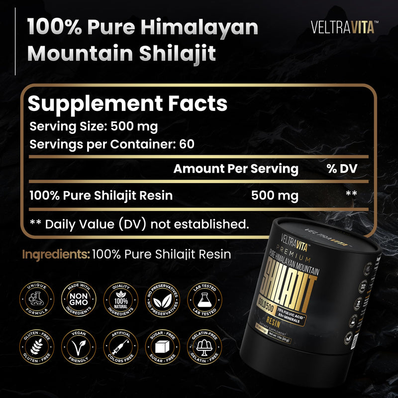 [Australia] - 100% Pure Himalayan Shilajit Resin Gold 500 Organic | High Potency 75%+ Fulvic Acid, Humic Acid & 85+ Trace Minerals | Natural Energy & Immune Support for Men & Women | Lab Tested 