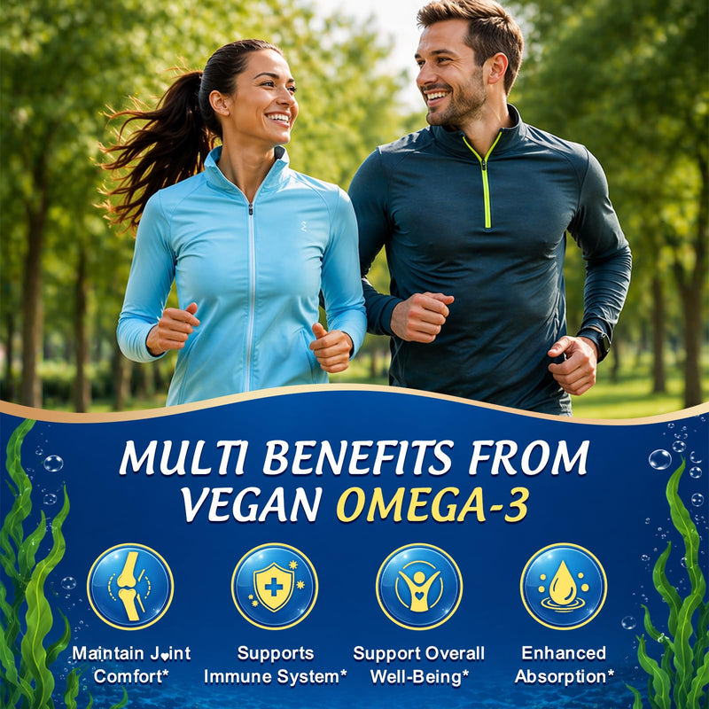 Vegan Omega 3 Gummies 1200mg for Adults Marine Algae Omega 3 Supplement EPA 600mg DHA 400mg, Vitamin D3, K2, No Fish Taste, for Brain, Eye, Immune Health, Sugar Free, 120 Cts Orange 60 Count (Pack of 2)