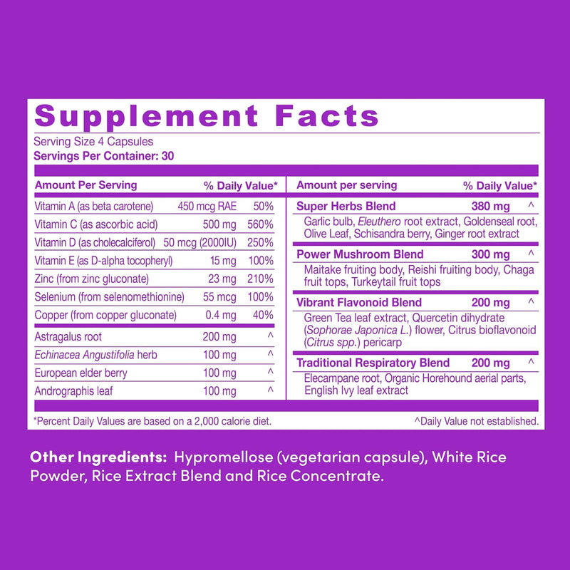 Further Food Ultimate Immune Support Capsules, 120 Vegan Capsules | With Vitamins C, D, E & Zinc, Antioxidants, Herbal Supplement for Immune & Respiratory Support 120 Count (Pack of 1)