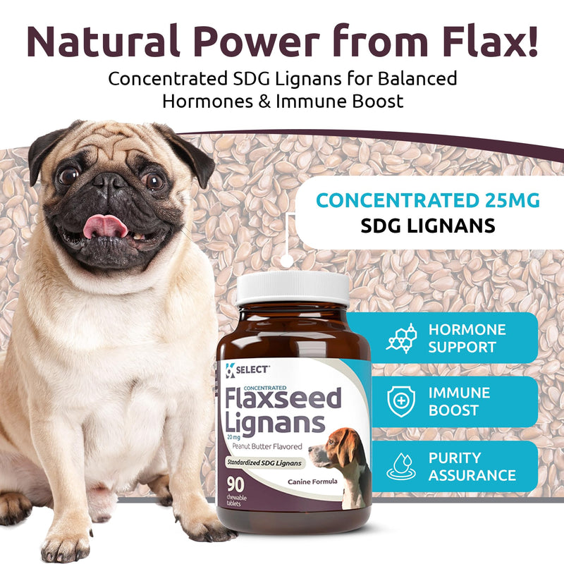 K9 Select Concentrated Flaxseed Lignans for Dogs, 20mg 90 Tablets, Peanut Butter Flavored Chewable, Impove Coat - PawsPlanet Australia