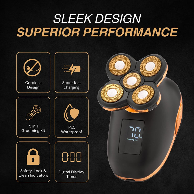 [Australia] - Asani 5 in 1 Electric Razor for Men and Women, USB Rechargeable and Waterproof Cordless Trimmer, Includes Rotating Bald Head Shaver, Nose Hair Trimmer, Beard Shaper, Silicone Brush, & Cleansing Brush 
