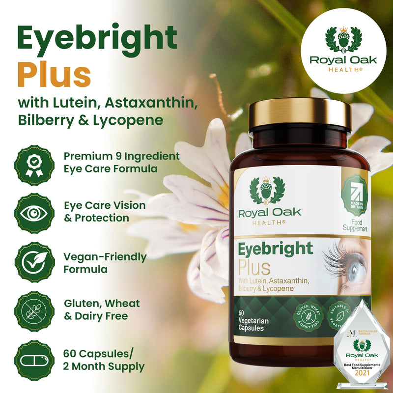 Eyebright Plus Complex with Lutein, Zeaxanthin, Astaxanthin, Bilberry, Eyebright, Lycopene & Vitamin A | 60 Capsules | High Strength Vision Support | UK Made