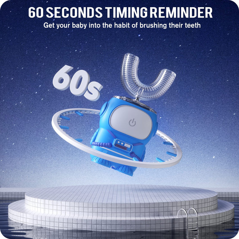 [Australia] - RexCodar Ultrasonic Kid's U-Shaped Electric Toothbrush, IPX7 Waterproof, Five Cleaning Modes, 60S Smart Reminder (Blue Ages 6-12) Navy Blue 